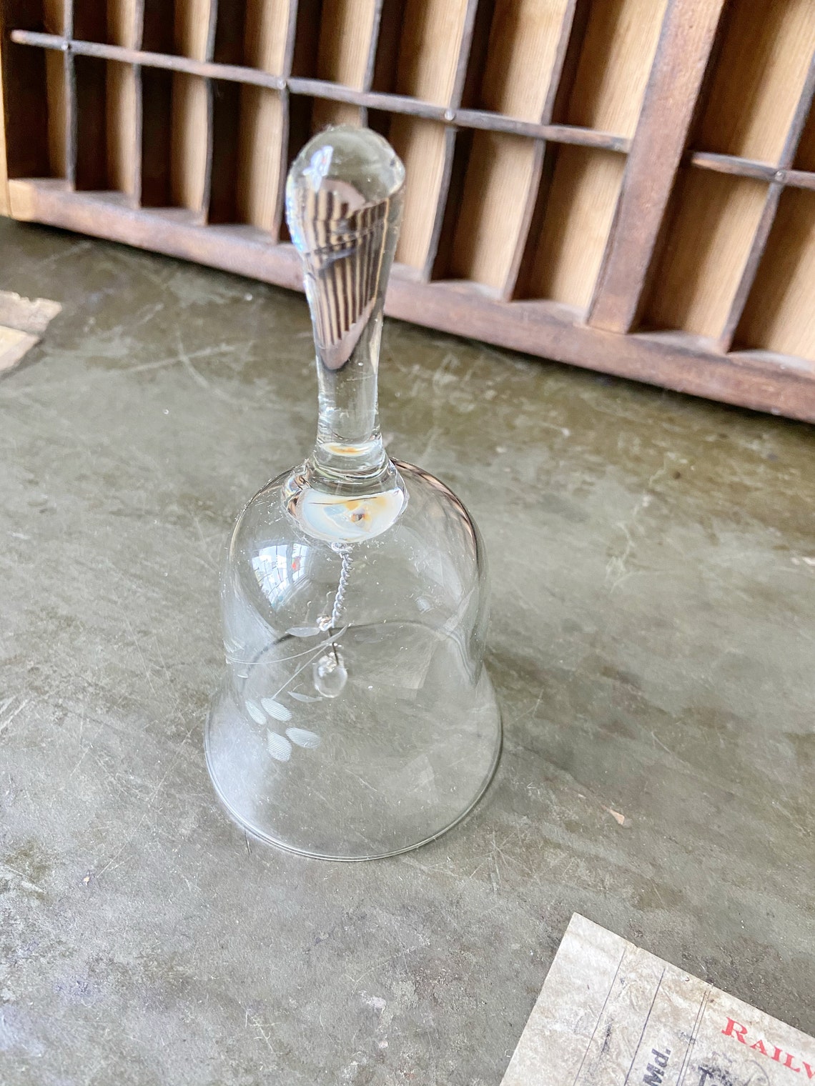 Vintage Clear Etched Glass Hand Bell / Romantic Glass Bell Etsy