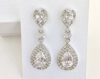 Crystal Bridal Earrings, Wedding Earrings, Large Crystal Teardrop Earrings, Rhodium Earrings, Crystal Bridesmaid Jewelry, Crystal Jewelry