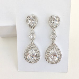 Crystal Bridal Earrings, Wedding Earrings, Large Crystal Teardrop Earrings, Rhodium Earrings, Crystal Bridesmaid Jewelry, Crystal Jewelry