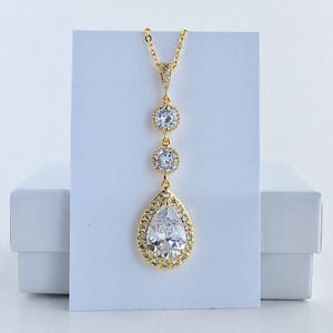 Lange Goldkette Braut lange goldene Hochzeit Kristall Anhänger lange Gold Crystal Gold Brautjungfer Schmuck Gold Zirkonia Halskette