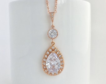 Rose Gold Bridal Necklace Rose Gold Wedding Necklace Rose Gold Crystal Necklace Rose Gold Necklace Rose Gold Bridesmaid Crystal Jewelry