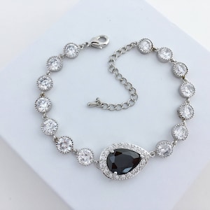 Black Bridal Cubic Zirconia Bracelet Black Crystal Bracelet Black Crystal Rhodium Bracelet Black Crystal Bridesmaid Jewelry Black Bracelet