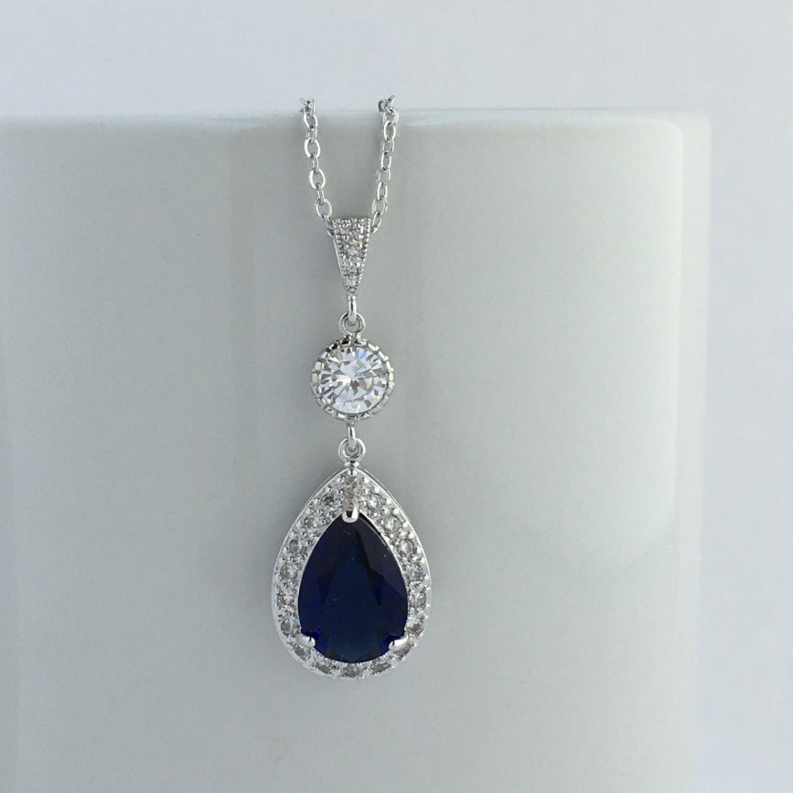 Blue Sapphire Wedding Crystal Earrings Bridal Cubic Zirconia - Etsy