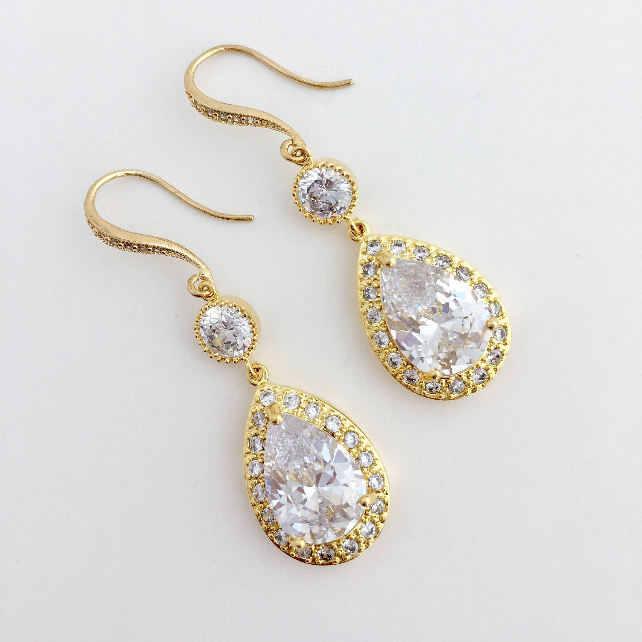 Gold Bridal Earrings Gold Crystal Drop Earrings Gold Wedding - Etsy ...