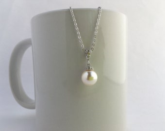 Pearl Crystal Bridal Necklace Pearl Wedding Cubic Zirconia Jewelry Rhodium Jewelry Austrian Crystal Pearl Necklace Pearl Bridesmaid Jewelry