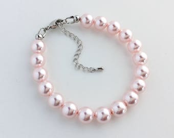 Pink Pearl Bracelet Blush Pink Bridal Pearl Bracelet Pink Wedding Austrian Pearl Bracelet Pink Bridesmaids Pearl Jewelry Rosaline Bracelet