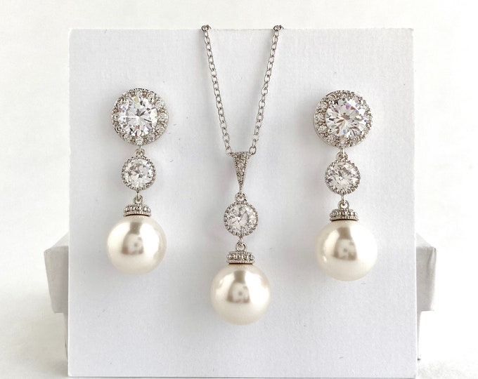 Luxury Cubic Zirconia Pearl Necklace Set – Bridal Jewelry for Wedding & Party