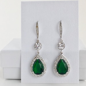 Green Bridal Earrings Green Crystal Earrings Emerald Cubic Zirconia Earrings Green Crystal Wedding Jewelry Green Bridesmaid Jewelry Emerald