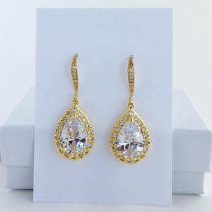 Gold Bridal Earrings Gold Cubic Zirconia Earrings Gold Crystal Teardrop Earrings Gold Wedding Earrings Gold Earrings Gold Bridesmaid Jewelry