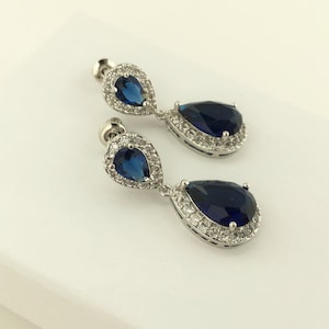 Saphir blau Zirkonia Braut Ohrringe blau Hochzeit Schmuck blau Kristall Ohrringe Saphir Kristall Ohrringe blau Brautjungfer Schmuck