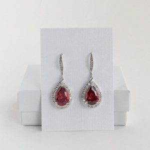 Red Crystal Earrings Ruby Red Cubic Zirconia Drop Earrings Red Wedding Jewelry Red Bridal Earrings Red Bridesmaid Jewelry Red Drop Earrings