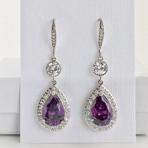 Amethyst Bridal Earrings Amethyst Crystal Earrings Purple Cubic Zirconia Earrings Purple Crystal Wedding Jewelry Purple Amethyst Earrings