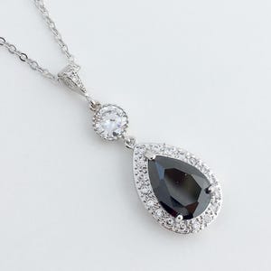 Black Cubic Zirconia Bridal Necklace Black Wedding Crystal Pendant Black Crystal Wedding Jewelry Black Crystal Bridesmaid Jewelry Necklace