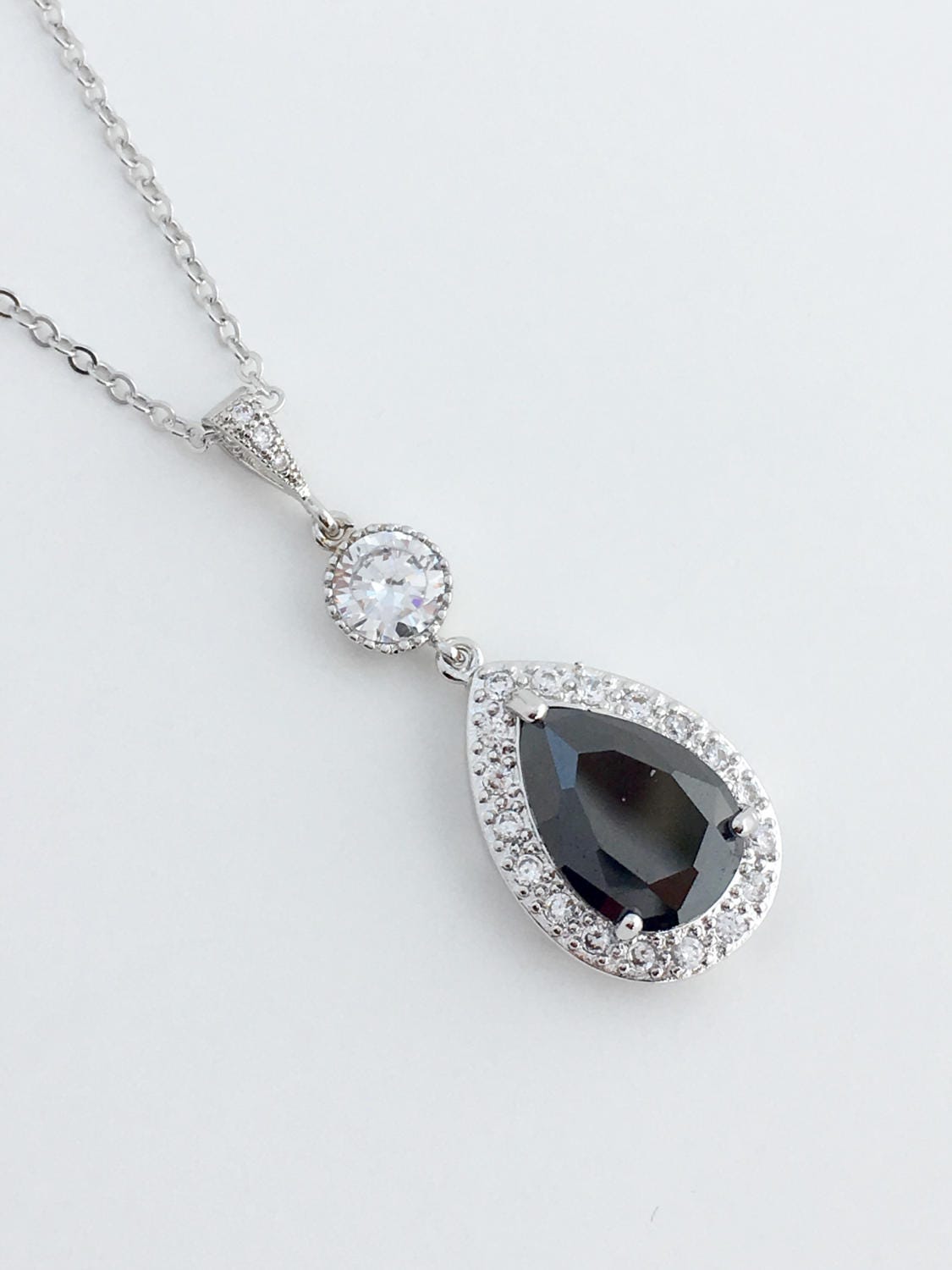 Black Cubic Zirconia Bridal Necklace Black Wedding Crystal Pendant Black Crystal Wedding Jewelry Black Crystal Bridesmaid Jewelry Necklace