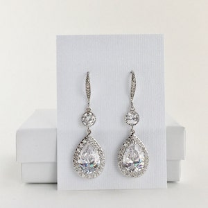 Bridal Cubic Zirconia Earrings Wedding Crystal Earrings Bridal Crystal Teardrop Earrings Crystal Long Drop Earrings Bridal Crystal Earrings