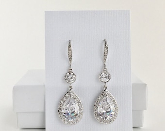Bridal Cubic Zirconia Earrings Wedding Crystal Earrings Bridal Crystal Teardrop Earrings Crystal Long Drop Earrings Bridal Crystal Earrings