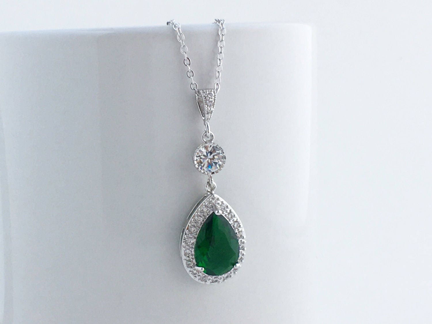 Green Crystal Bridal Jewelry Set Emerald Bridal Cubic Zirconia - Etsy