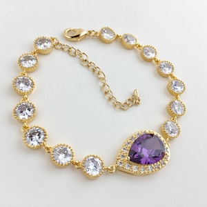 Lila Gold Armband Amethyst Braut Armband Amethyst Kristall Schmuck Amethyst Hochzeitsschmuck Lila Brautjungfer Schmuck Lila Armband