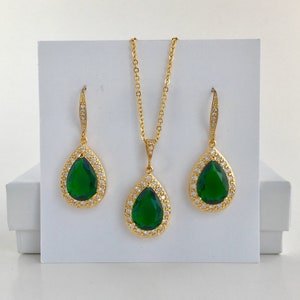 Green Bridal Jewelry Green Zirconia Jewelry Green Crystal Jewelry Green Bridesmaids Jewelry Gifts Green Wedding Jewelry Gold Bridal Jewelry