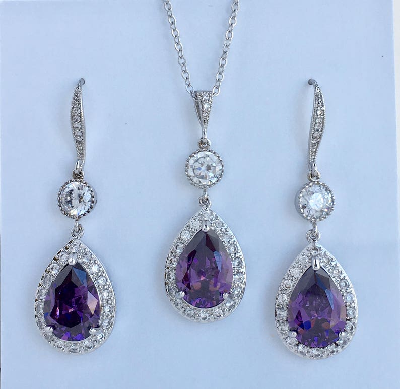 Amethyst Bridal Jewelry Set Amethyst Crystal Set Purple Cubic Etsy