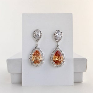 Morganite Crystal Earrings Peach Bridal Cubic Zirconia Earrings Champagne Wedding Jewelry Champagne Bridesmaid Jewelry Peach Earrings