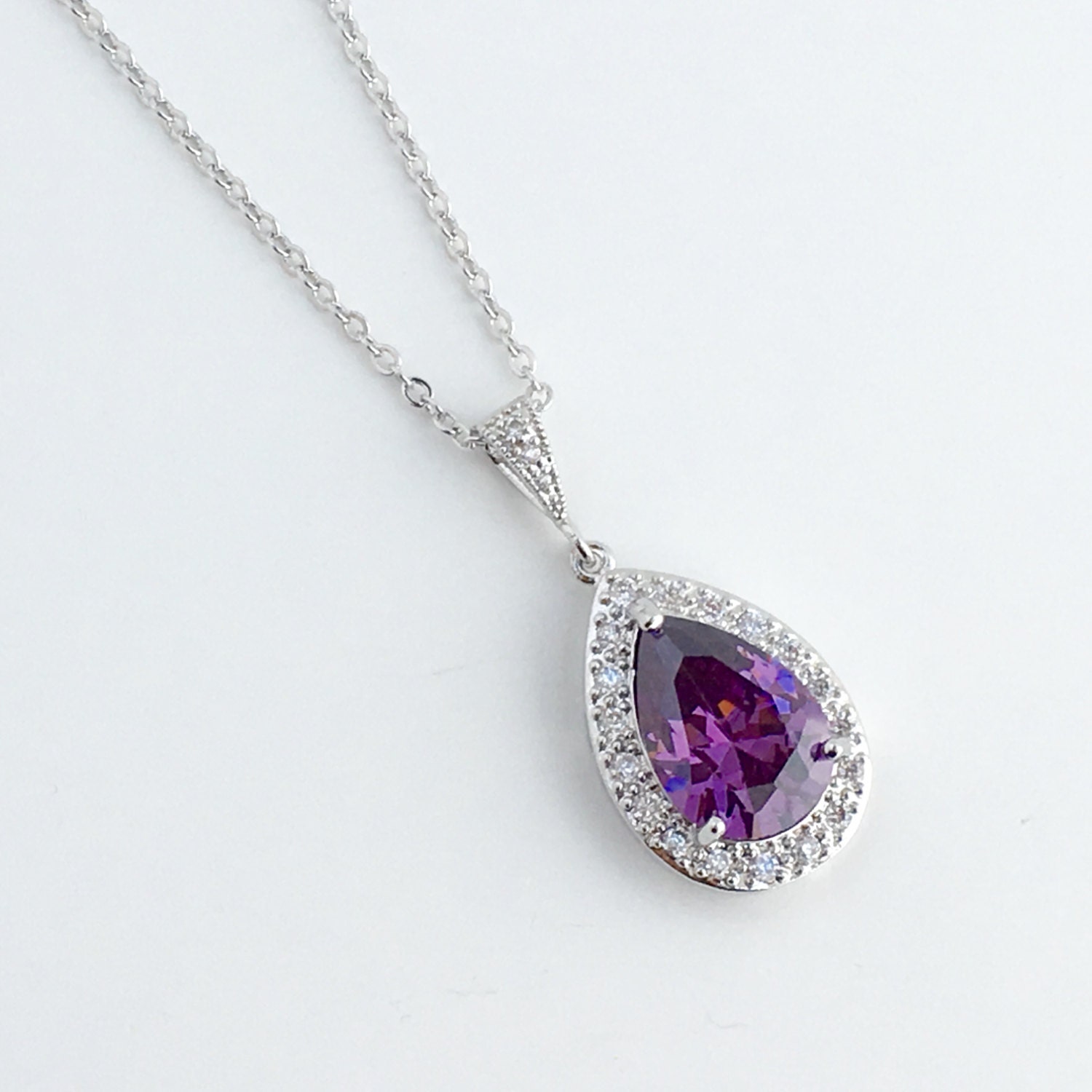 Amethyst Bridal Jewelry Set Purple Crystal Wedding Set Halo Etsy