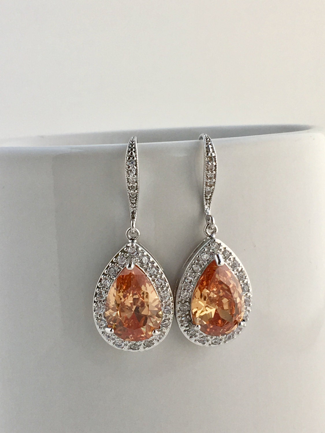 Morganite Crystal Earrings Champagne Cubic Zirconia Earrings - Etsy