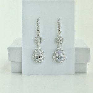 Cubic Zirconia Earrings Bridal Crystal Earrings Wedding Crystal Jewelry Teardrop Clear Crystal Earrings Crystal Bridesmaid Drop Earrings