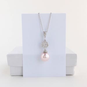 Pink Halo Bridal Pearl Necklace Blush Pink Crystal Pearl Necklace Pink Austrian Pearl Necklace Blush Pink Bridesmaid Crystal Pearl Jewelry