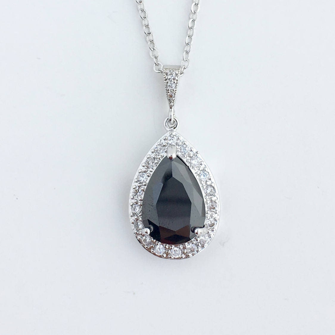 Black Cubic Zirconia Necklace Black Crystal Teardrop