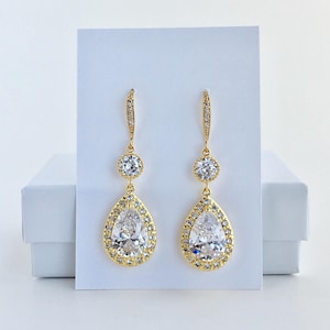 Gold Bridal Earrings Gold Crystal Drop Earrings Gold Wedding Teardrop Earrings Gold Bridal Drop Earrings Gold Bridesmaid Drop Earrings