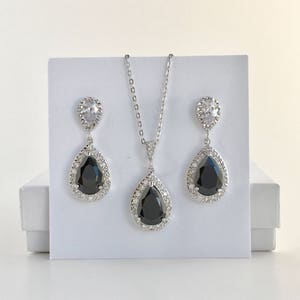 Black Bridal Jewelry Set Black Wedding Cubic Zirconia Set Black Teardrop Jewelry Set Black Bridesmaid Jewelry Set Black Wedding Crystal Set