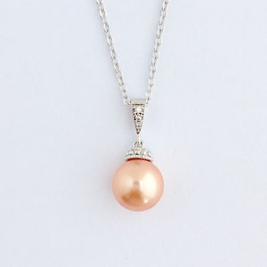 Peach Pearl Necklace Peach Bridal Pearl Necklace Peach Cubic Zirconia Necklace Rose Peach Austrian Pearl Peach Pearl Bridesmaid Jewelry
