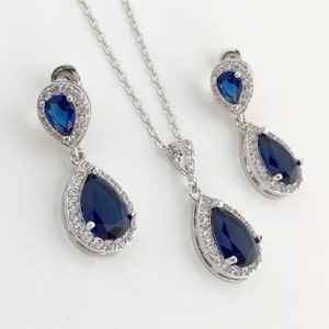 Blue Sapphire Bridal Set Blue Wedding Cubic Zirconia Set Sapphire Bridal Jewelry Set Blue Bridesmaid Jewelry Set Blue Crystal Jewelry Set