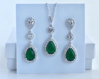 Enrwin Women's Wedding Jewelry Set - Austrian Crystal Teardrop Necklace & Dangle Earrings For Bridal, Party, Prom - View #6