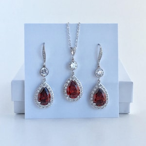 Red Bridal Jewelry Ruby Red Crystal Jewelry Set Red Cubic Zirconia Bridal Set Red Crystal Wedding Jewelry Set Red Bridesmaid Jewelry Set