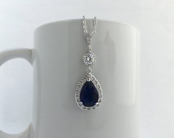 Blue Crystal necklace Blue Crystal Necklace Blue Sapphire Jewelry Blue Bridal Necklace Blue Wedding Jewelry Blue Bridesmaid Jewelry Pendant