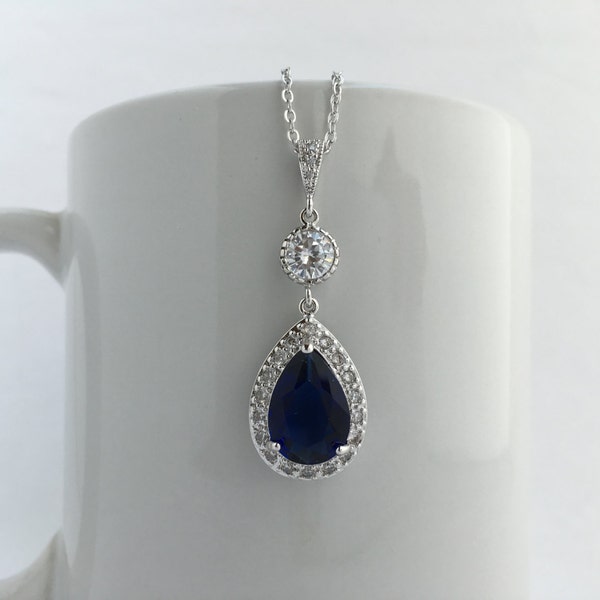 Blue Crystal necklace Blue Crystal Necklace Blue Sapphire Jewelry Blue Bridal Necklace Blue Wedding Jewelry Blue Bridesmaid Jewelry Pendant