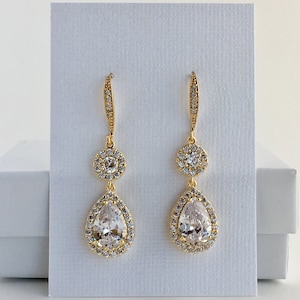 Gold Cubic Zirconia Earrings Gold Bridal Earrings Wedding Gold Jewelry ...