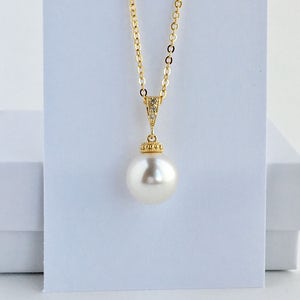 Gold Large Pearl Bridal Necklace Gold Pearl Cubic Zirconia Necklace Jewelry Wedding Austrian Pearl Necklace Gold Pearl Bridesmaid Jewelry