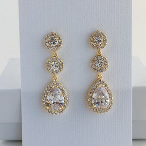 Gold Bridal Earrings Gold Cubic Zirconia Earrings Wedding Gold Jewelry Gold Crystal Bridal Earrings Teardrop Halo Earrings Gold Bridesmaid