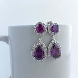 Amethyst Bridal Jewelry Set Purple Crystal Wedding Set Halo Teardrop ...