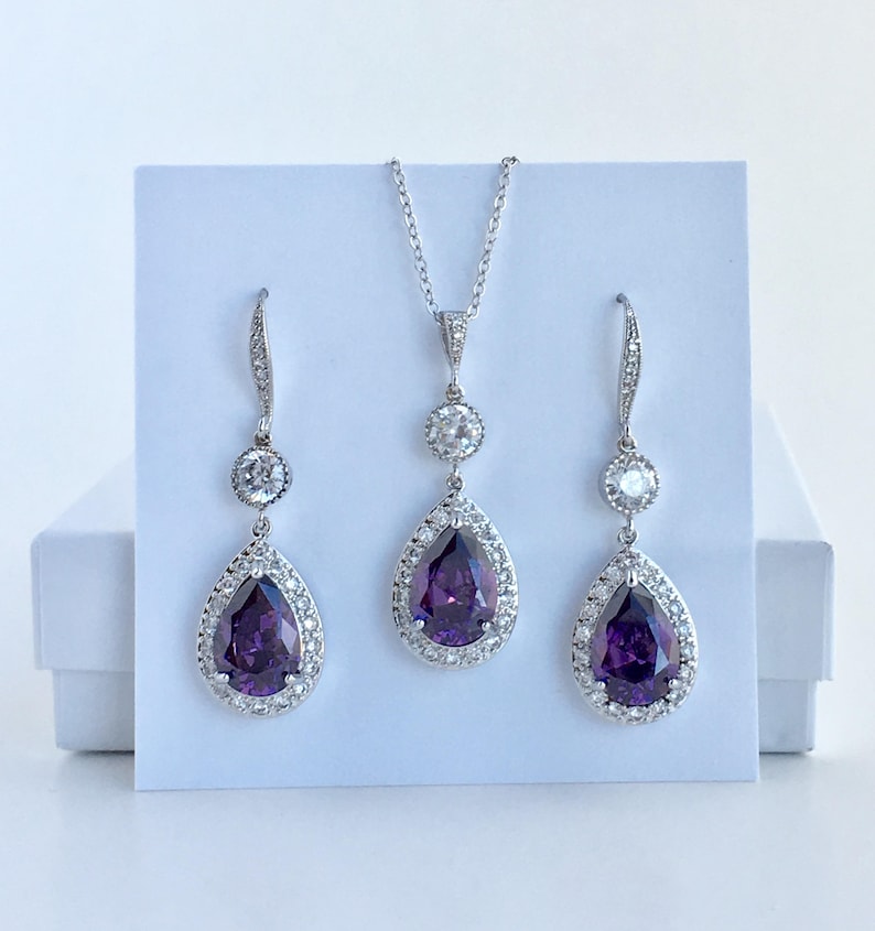 Amethyst Bridal Jewelry Set Amethyst Crystal Set Purple Cubic Etsy
