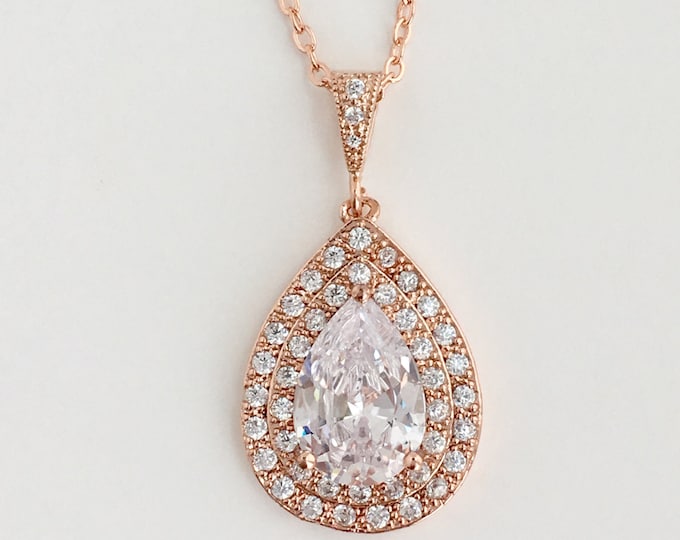 Women Rhodium-Plated Rose Pink & White Cubic Zirconia Studded Teardrop Necklace Set