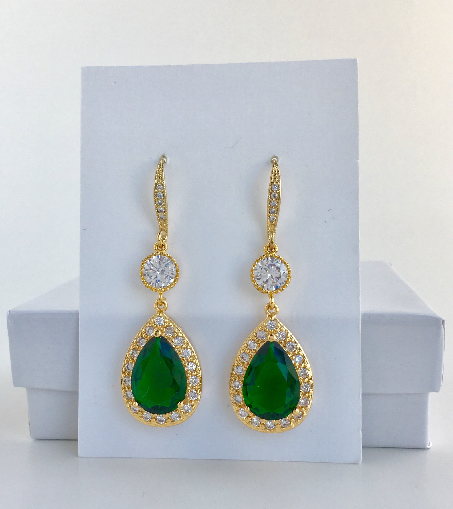 Green Bridal Gold Earrings Green Crystal Earrings Green - Etsy