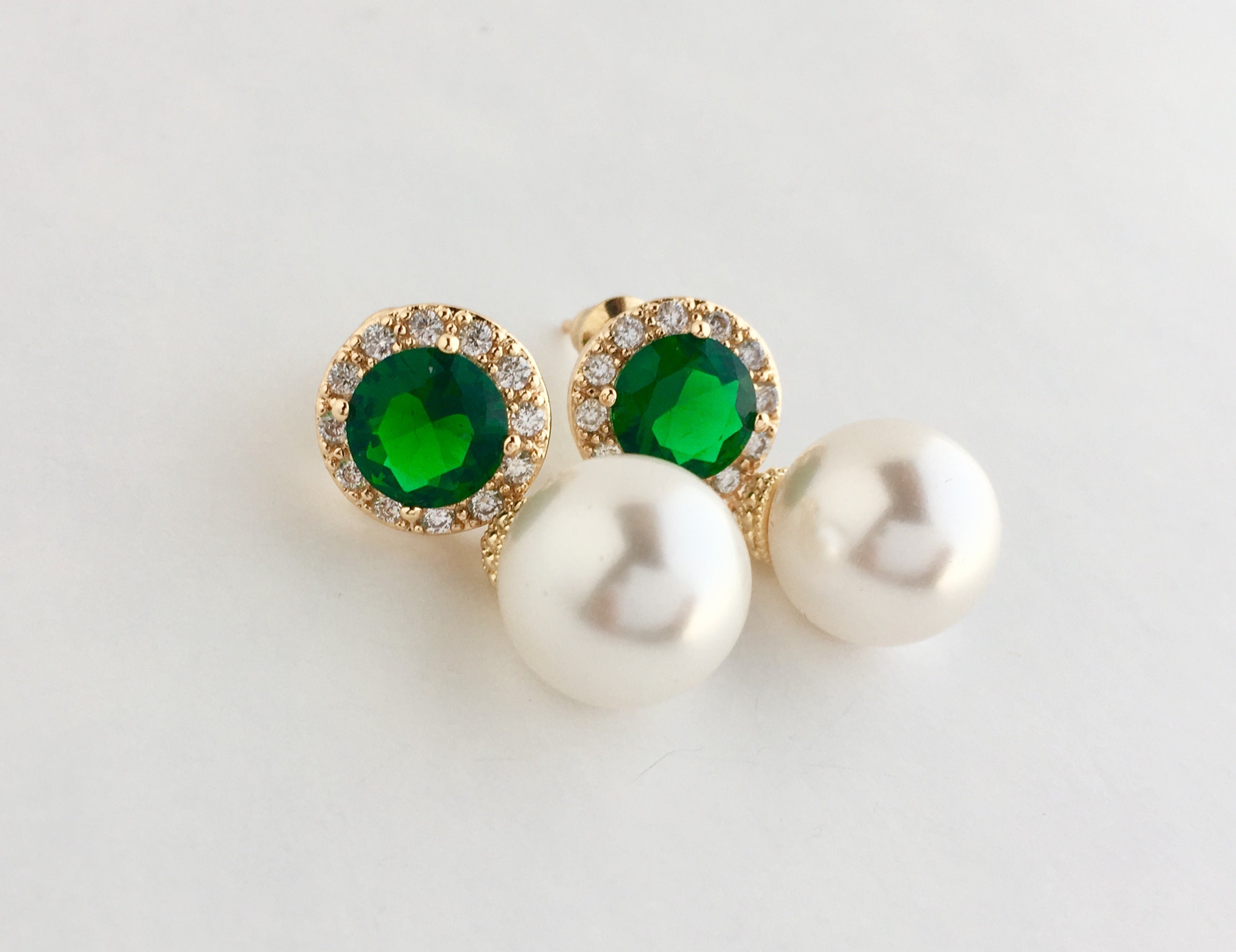 Green Pearl Set Green Wedding Crystal Jewelry Green Bridal Set Green ...