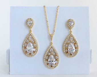 Gouden kristal sieraden set gouden teardrop sieraden gouden bruiloft sieraden gouden bruidsmeisje sieraden set gouden bruids sieraden set gouden sieraden set