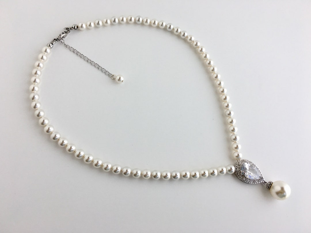 Bridal Backdrop Necklace Wedding Crystal Teardrop Cubic Etsy
