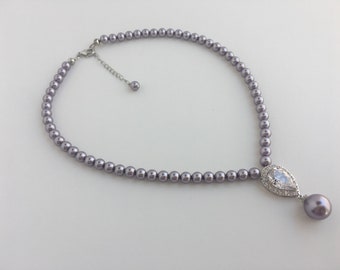 Pendentif Goutte En Argent Massif Avec Perle Et Zirconium - Occasion