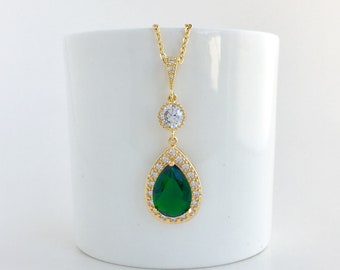 Green Bridal Necklace Green Crystal Necklace Green Gold Wedding Jewelry Green Bridesmaids Jewelry Green Gold Necklace Green Bridal Jewelry